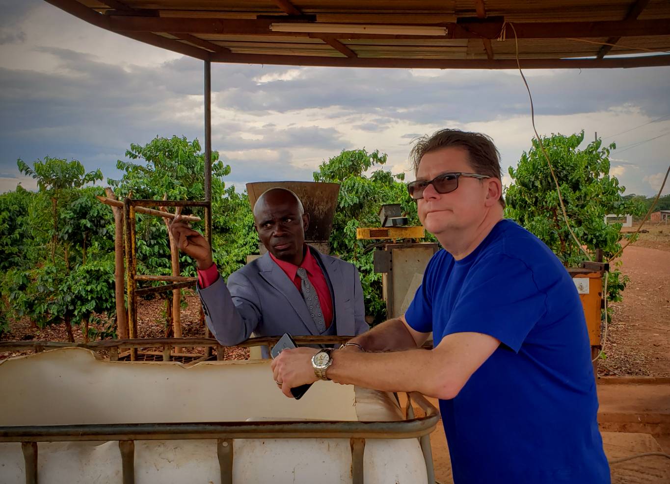 Davies Chipoya and Bob Fish at the Living Hope International Coffee Farm, Zambia
